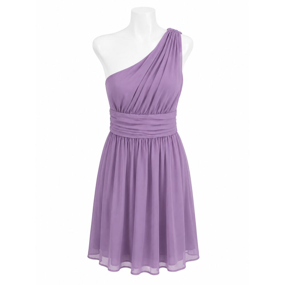 Tevolio Lavender One Shoulder Chiffon Bridesmaid Wedding Guest Dress 4